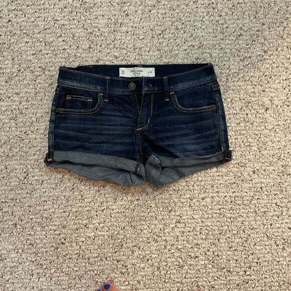 Abercrombie & Fitch Pants - Abercrombie and Fitch dark wash cuffed denim shorts size 00/24
